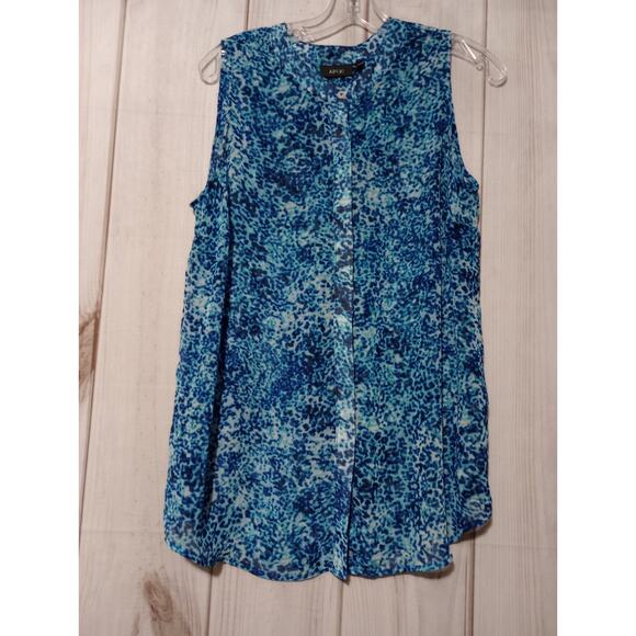 Apt 9 Shirt Ladies OX Blue Sleeveless‎ Button Front - Picture 1 of 7